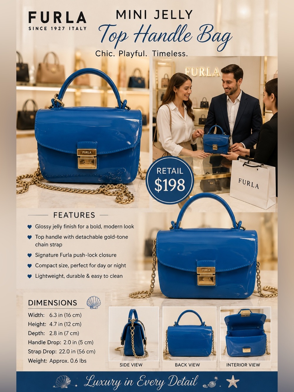 Furla Mini Jelly Top Handle Bag in Bright Blue - Picture 1 of 4